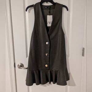 Zara Olive Sleeveless Vest with Gold Button